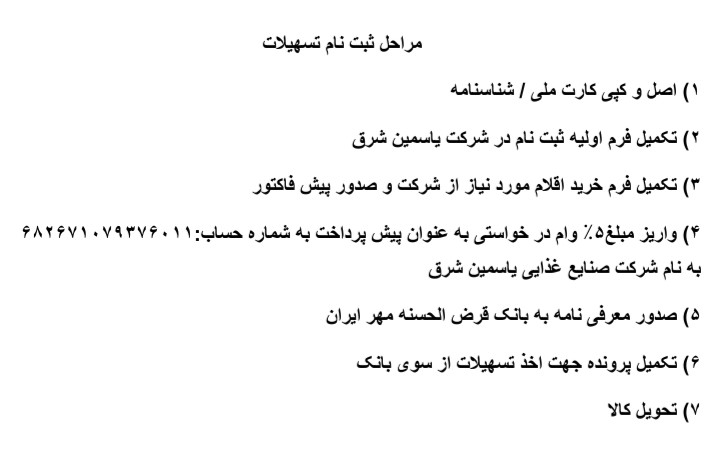 فرم مراحل ثبت نام تسهیلات بانکی شرکت